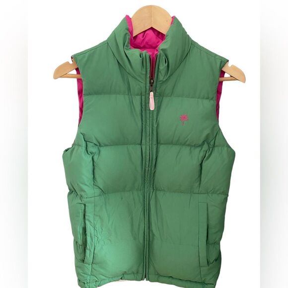 Lily Pulitzer Women’s Reversible Pink Green Puffer Vest, size S, 100% polyester - Picture 4 of 14